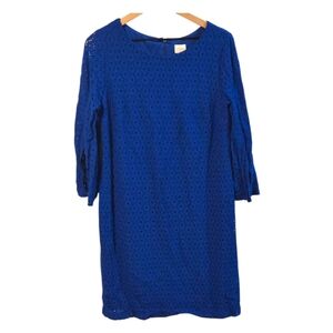 Chicos Royal Blue Eyelet Split Sleeve Scoop Neck Dress Size 12